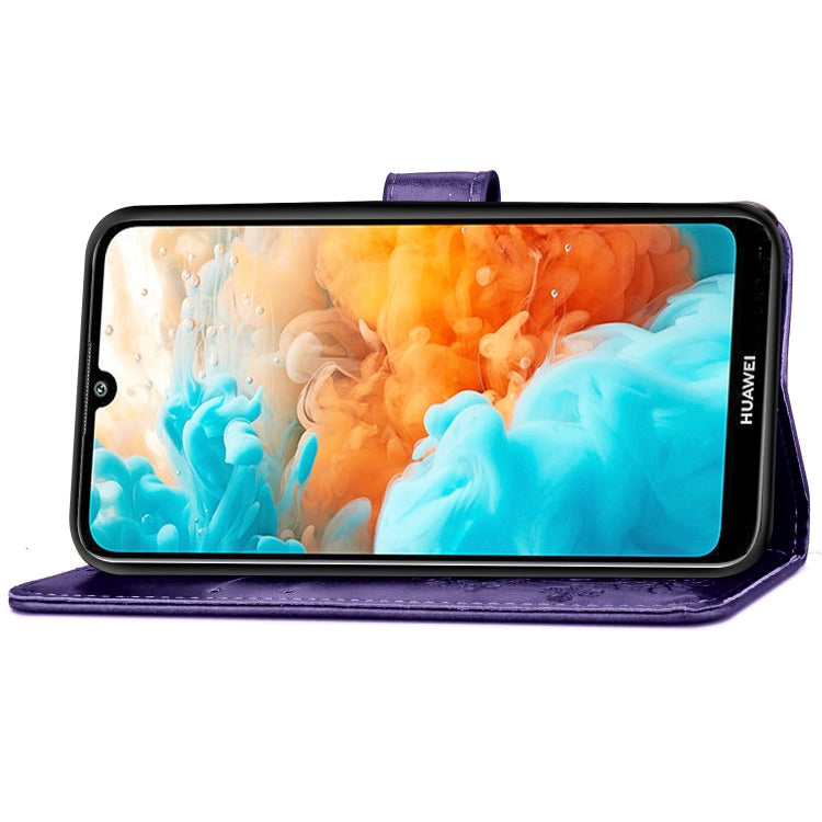 Lucky Clover Pressed Flowers Pattern Leather Case for Huawei Y6 2019, with Holder & Card Slots & Wallet & Hand Strap