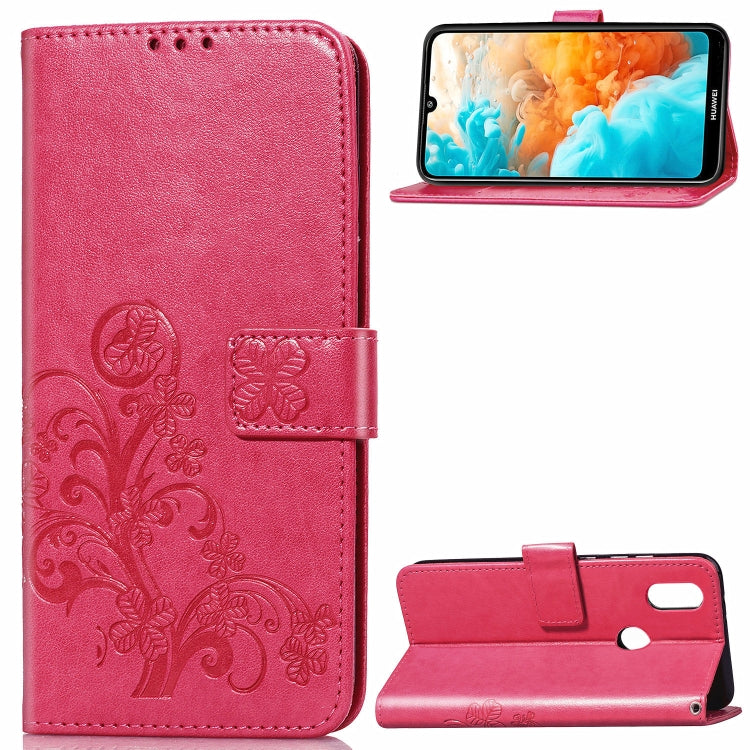 Lucky Clover Pressed Flowers Pattern Leather Case for Huawei Y6 2019, with Holder & Card Slots & Wallet & Hand Strap