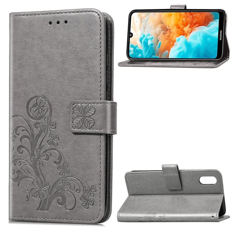 Lucky Clover Pressed Flowers Pattern Leather Case for Huawei Y6 Pro 2019, with Holder & Card Slots & Wallet & Hand Strap