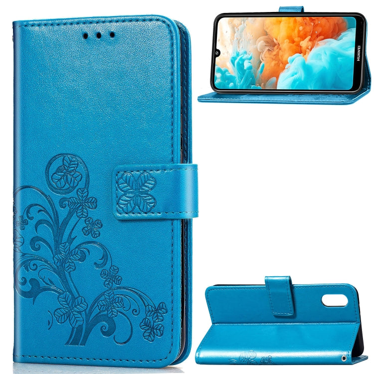 Lucky Clover Pressed Flowers Pattern Leather Case for Huawei Y6 Pro 2019, with Holder & Card Slots & Wallet & Hand Strap
