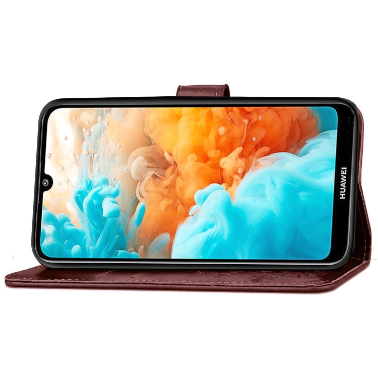 Lucky Clover Pressed Flowers Pattern Leather Case for Huawei Y6 Pro 2019, with Holder & Card Slots & Wallet & Hand Strap