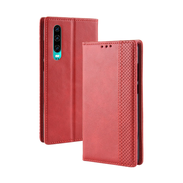 Magnetic Buckle Retro Crazy Horse Texture Horizontal Flip Leather Case for Huawei P30, with Holder & Card Slots & Photo Frame