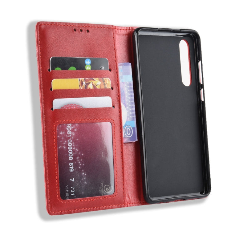 Magnetic Buckle Retro Crazy Horse Texture Horizontal Flip Leather Case for Huawei P30, with Holder & Card Slots & Photo Frame