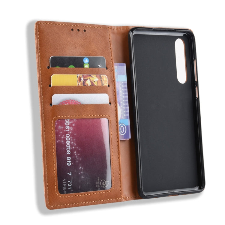 Magnetic Buckle Retro Crazy Horse Texture Horizontal Flip Leather Case for Huawei P30, with Holder & Card Slots & Photo Frame