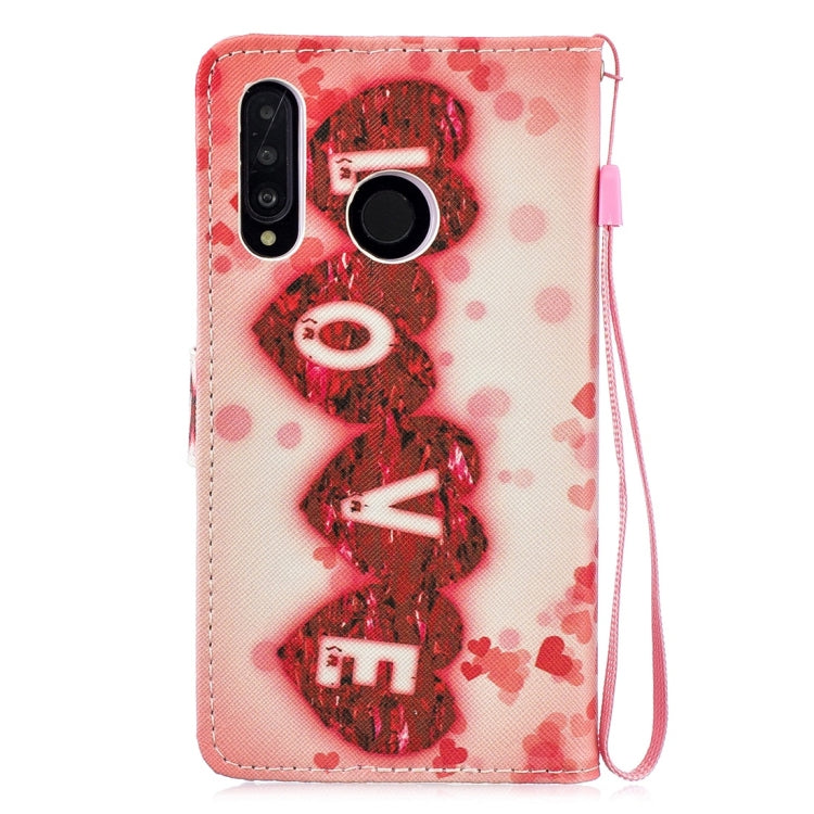 Love Pattern Horizontal Flip Leather Case for Huawei P30 Lite, with Holder & Card Slots & Wallet