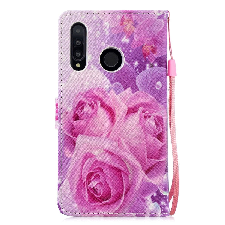 Rose Pattern Horizontal Flip Leather Case for Huawei P30 Lite, with Holder & Card Slots & Wallet