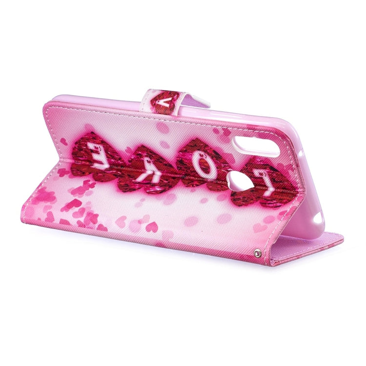 Love Pattern Horizontal Flip Leather Case for Huawei Y7 (2019), with Holder & Card Slots & Wallet