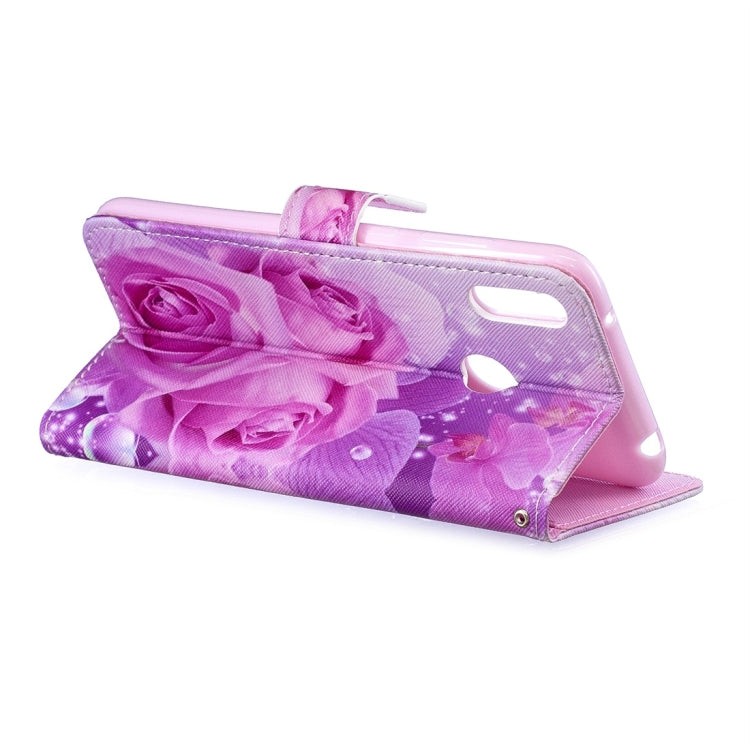 Rose Pattern Horizontal Flip Leather Case for Huawei Y7 (2019), with Holder & Card Slots & Wallet