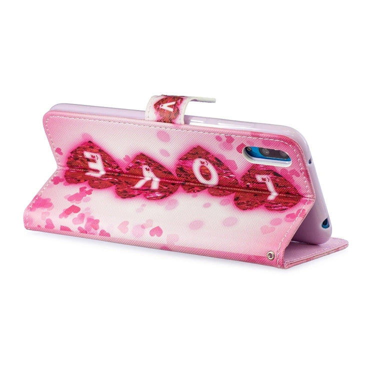 Love Pattern Horizontal Flip Leather Case for Huawei Enjoy 9, with Holder & Card Slots & Wallet
