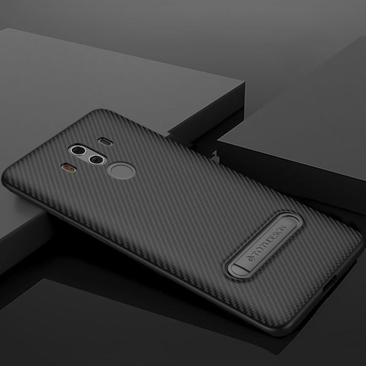 TOTUDESIGN for Huawei Mate 10 Pro Carbon Fiber Texture TPU Anti-slip Protective Back Cover Case with Holder