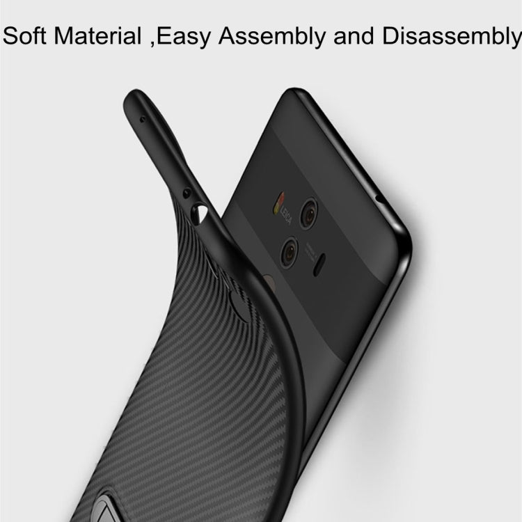 TOTUDESIGN for Huawei Mate 10 Pro Carbon Fiber Texture TPU Anti-slip Protective Back Cover Case with Holder