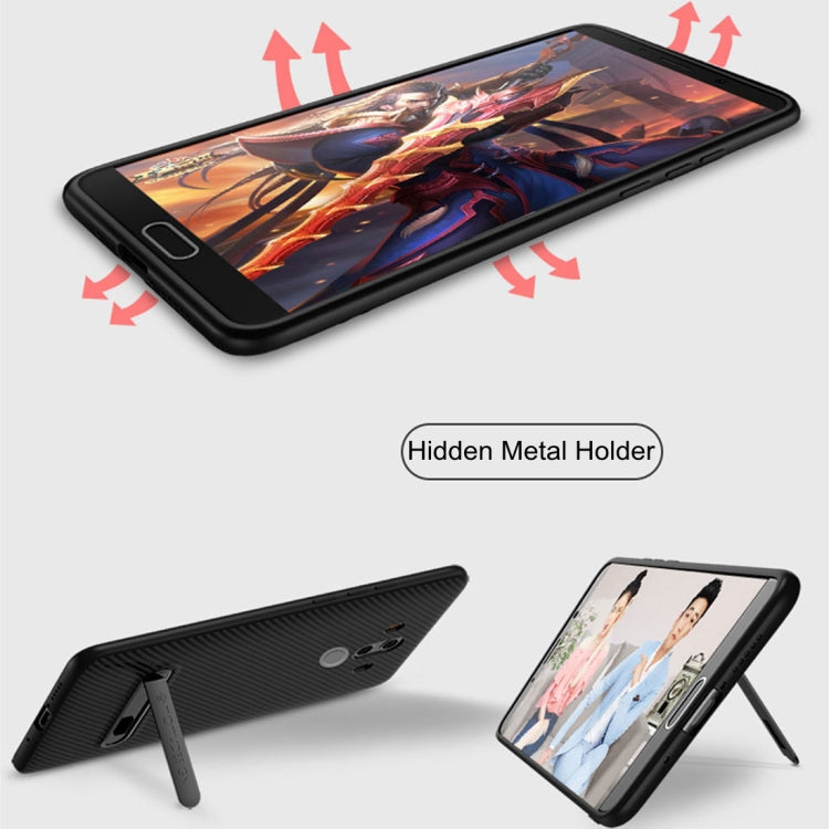 TOTUDESIGN for Huawei Mate 10 Pro Carbon Fiber Texture TPU Anti-slip Protective Back Cover Case with Holder