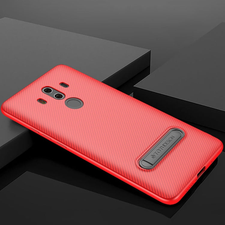 TOTUDESIGN for Huawei Mate 10 Pro Carbon Fiber Texture TPU Anti-slip Protective Back Cover Case with Holder