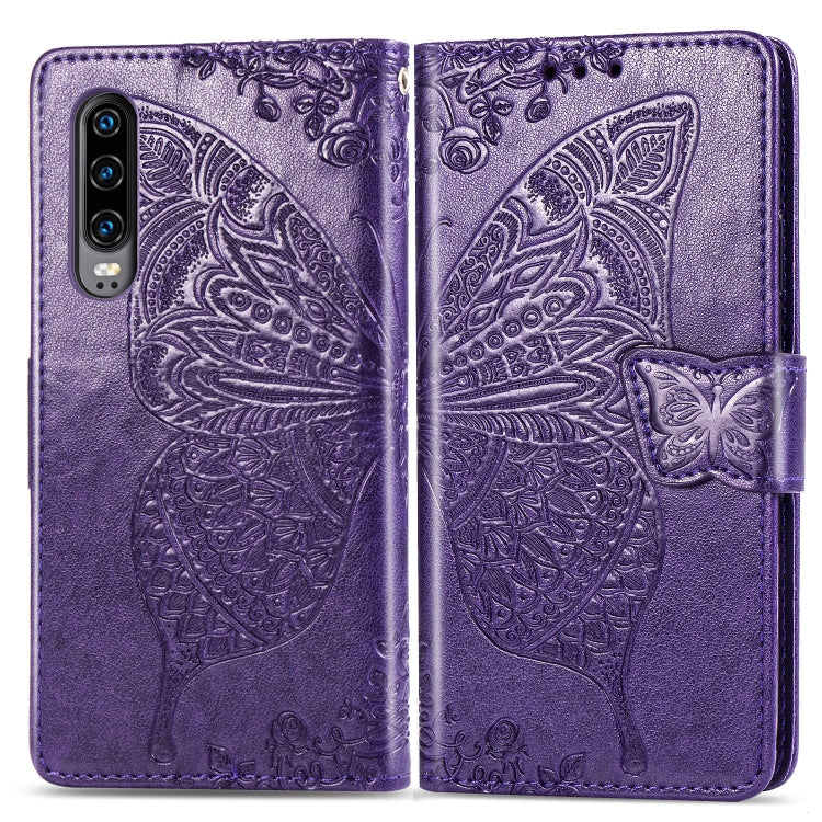 Butterfly Love Flowers Embossing Horizontal Flip Leather Case for Huawei P30, with Holder & Card Slots & Wallet & Lanyard