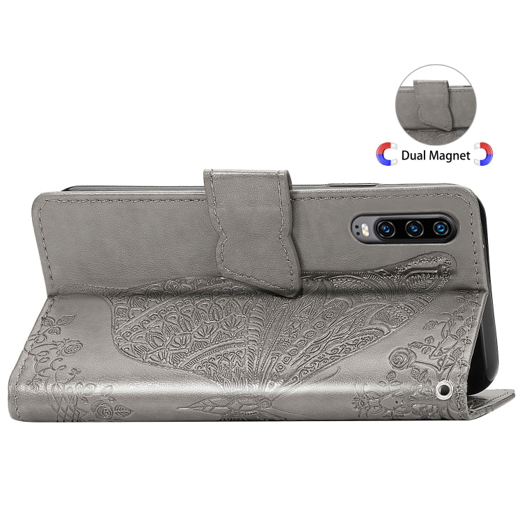 Butterfly Love Flowers Embossing Horizontal Flip Leather Case for Huawei P30, with Holder & Card Slots & Wallet & Lanyard