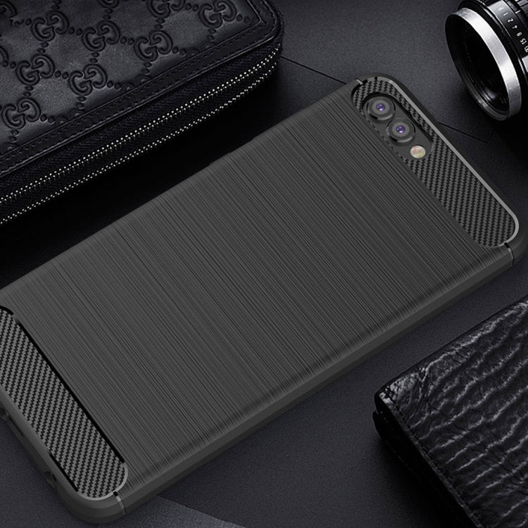 For Huawei Honor View 10 Brushed Texture Carbon Fiber Shockproof TPU Rugged Armor Protective Case