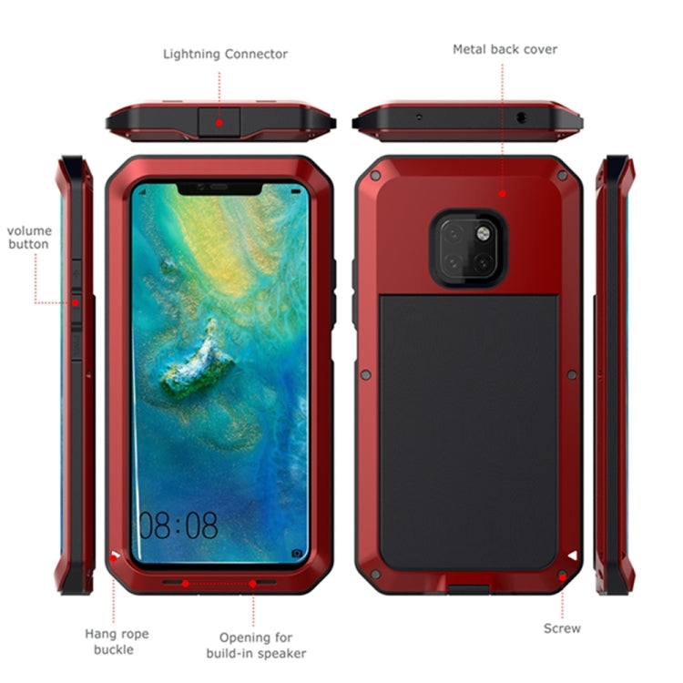 Tank Waterproof Dustproof Shockproof Aluminum Alloy + Silicone Case for Huawei Mate 20 Pro (Red)