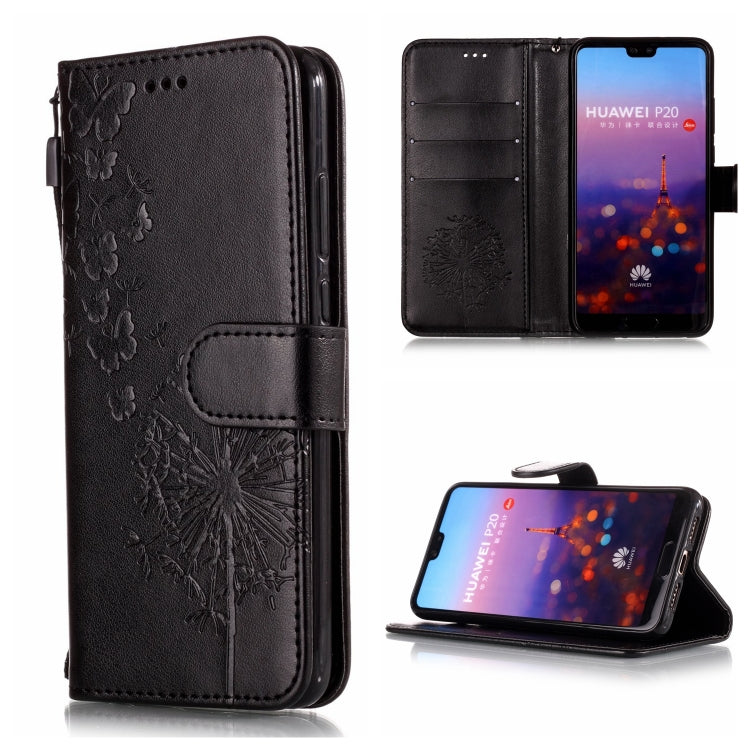 Vintage Embossed Floral Dandelion Pattern Horizontal Flip Leather Case for Huawei P20, with Card Slot & Holder & Wallet & Lanyard