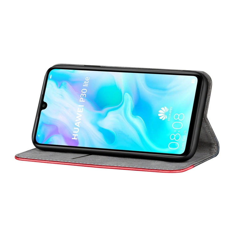 Business Solid Color Stitching Horizontal Flip Leather Case for Huawei P30 Lite, with Holder & Card Slots & Wallet & Lanyard