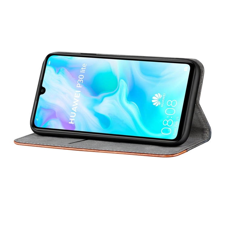 Business Solid Color Stitching Horizontal Flip Leather Case for Huawei P30 Lite, with Holder & Card Slots & Wallet & Lanyard