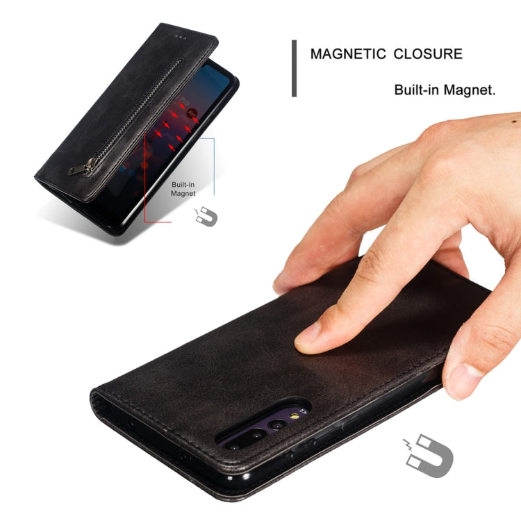 Calf Texture Zipper Magnetic Horizontal Flip Leather Case for Huawei P20 Pro, with Wallet & Holder & Card Slots