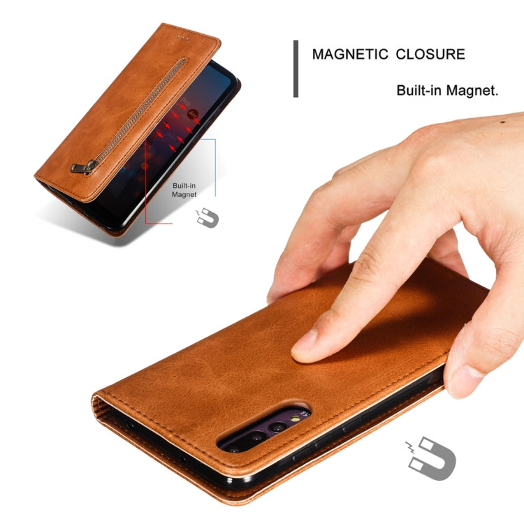 Calf Texture Zipper Magnetic Horizontal Flip Leather Case for Huawei P20 Pro, with Wallet & Holder & Card Slots