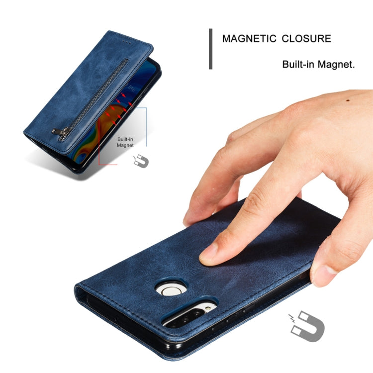 Calf Texture Zipper Magnetic Horizontal Flip Leather Case for Huawei P30 Lite, with Wallet & Holder & Card Slots