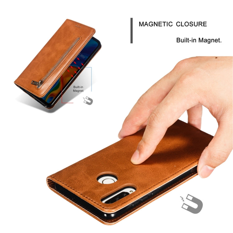 Calf Texture Zipper Magnetic Horizontal Flip Leather Case for Huawei P30 Lite, with Wallet & Holder & Card Slots