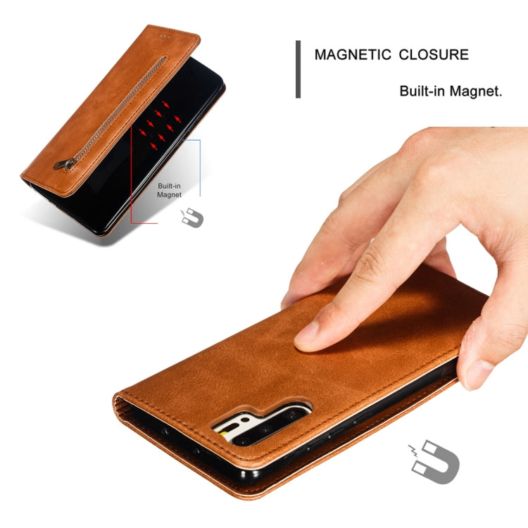 Calf Texture Zipper Magnetic Horizontal Flip Leather Case for Huawei P30 Pro, with Wallet & Holder & Card Slots