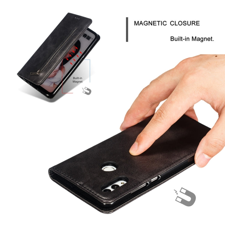 Calf Texture Zipper Magnetic Horizontal Flip Leather Case for Huawei Honor 10 Lite, with Wallet & Holder & Card Slots