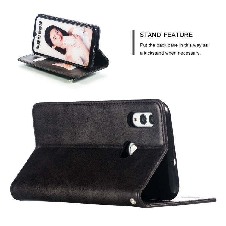Calf Texture Zipper Magnetic Horizontal Flip Leather Case for Huawei Honor 10 Lite, with Wallet & Holder & Card Slots