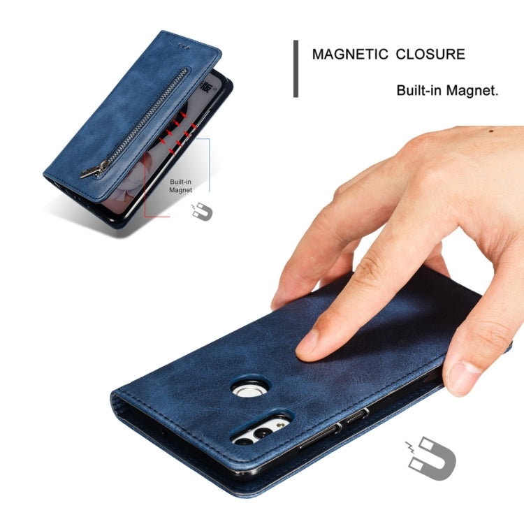 Calf Texture Zipper Magnetic Horizontal Flip Leather Case for Huawei Honor 10 Lite, with Wallet & Holder & Card Slots