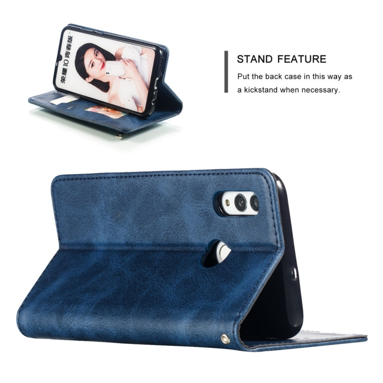 Calf Texture Zipper Magnetic Horizontal Flip Leather Case for Huawei Honor 10 Lite, with Wallet & Holder & Card Slots