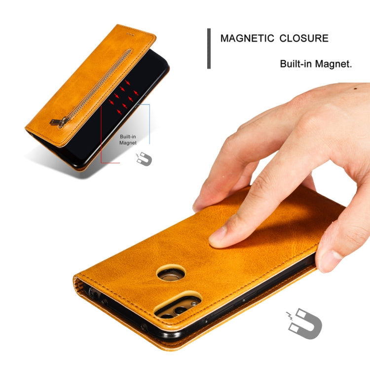 Calf Texture Zipper Magnetic Horizontal Flip Leather Case for Huawei Y7 (2019), with Wallet & Holder & Card Slots