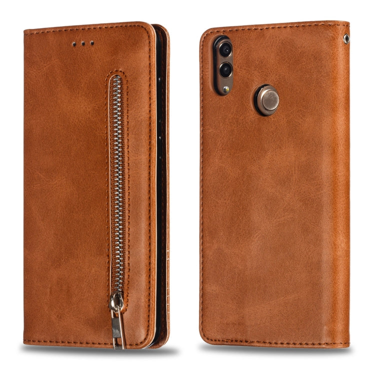 Calf Texture Zipper Magnetic Horizontal Flip Leather Case for Huawei Y7 (2019), with Wallet & Holder & Card Slots