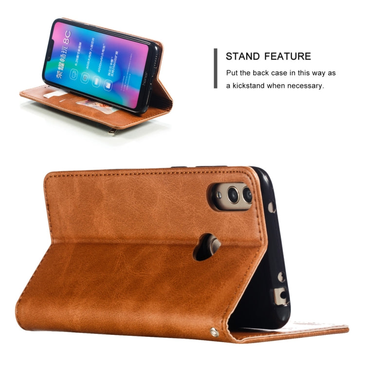 Calf Texture Zipper Magnetic Horizontal Flip Leather Case for Huawei Y7 (2019), with Wallet & Holder & Card Slots