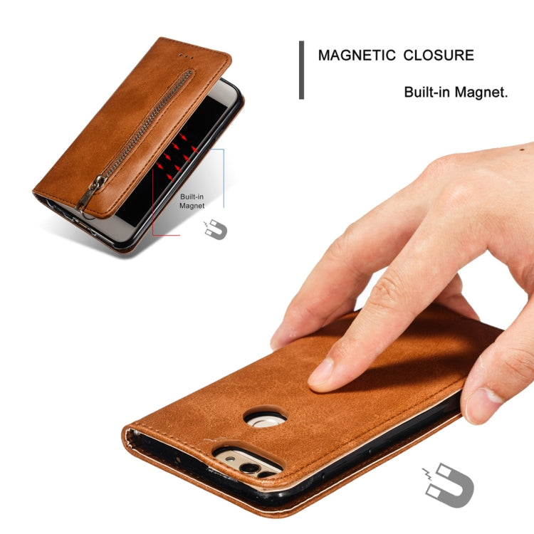 Calf Texture Zipper Magnetic Horizontal Flip Leather Case for Huawei P Smart / Honor 9 Lite, with Wallet & Holder & Card Slots