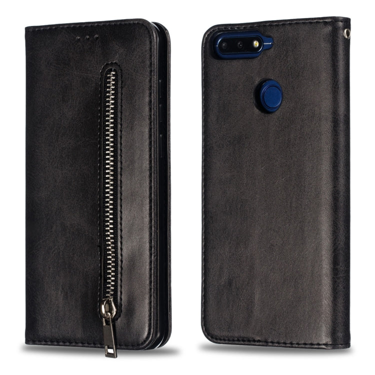 Calf Texture Zipper Magnetic Horizontal Flip Leather Case for Huawei Y6 (2018), with Wallet & Holder & Card Slots