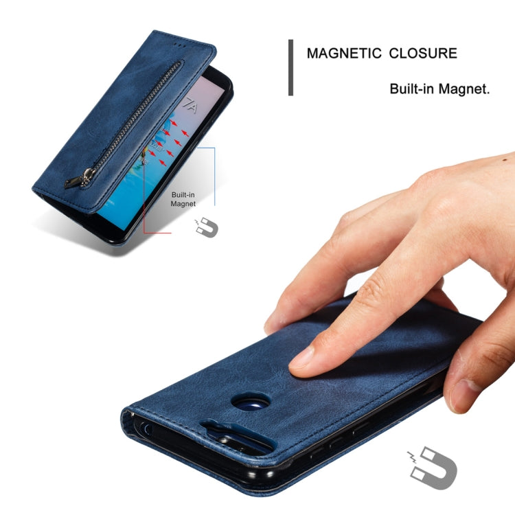 Calf Texture Zipper Magnetic Horizontal Flip Leather Case for Huawei Y6 (2018), with Wallet & Holder & Card Slots