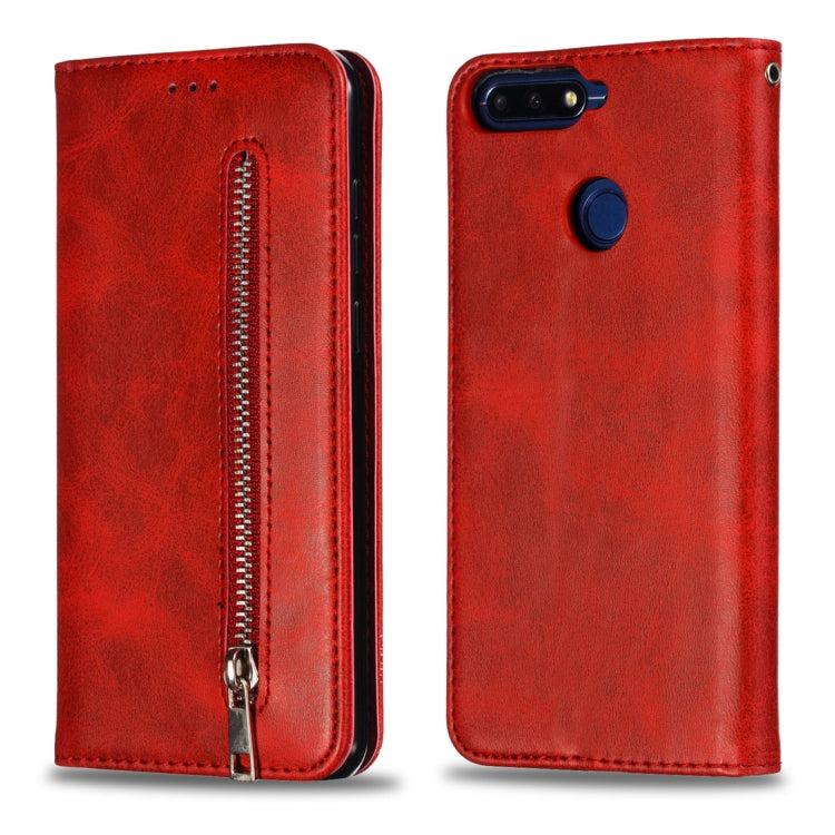 Calf Texture Zipper Magnetic Horizontal Flip Leather Case for Huawei Y6 (2018), with Wallet & Holder & Card Slots