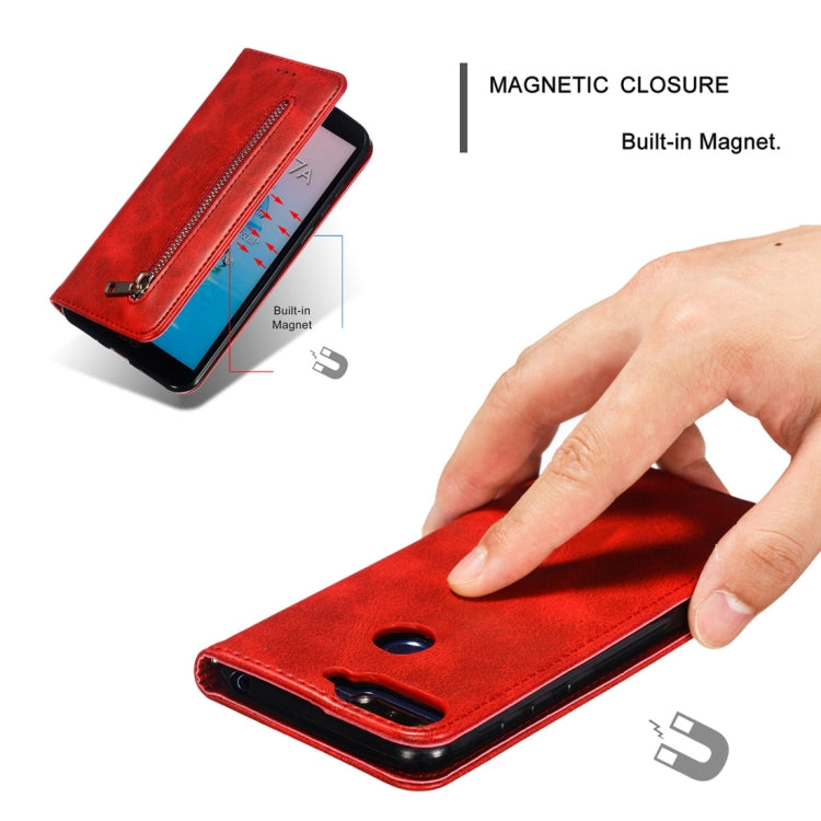 Calf Texture Zipper Magnetic Horizontal Flip Leather Case for Huawei Y6 (2018), with Wallet & Holder & Card Slots