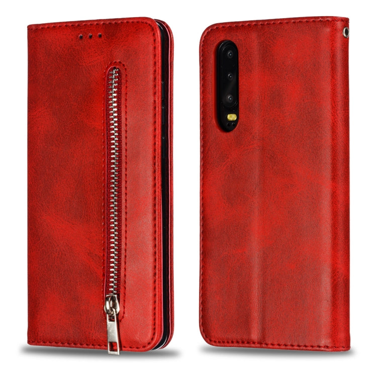 Calf Texture Zipper Magnetic Horizontal Flip Leather Case for Huawei P30, with Wallet & Holder & Card Slots