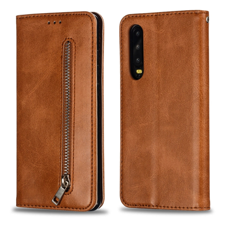 Calf Texture Zipper Magnetic Horizontal Flip Leather Case for Huawei P30, with Wallet & Holder & Card Slots