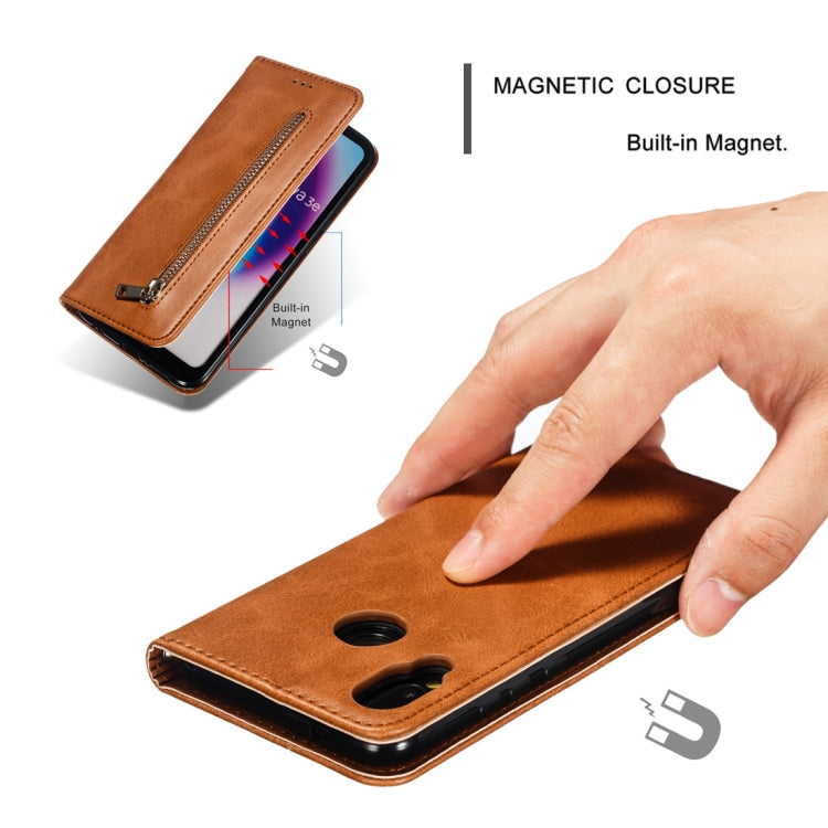 Calf Texture Zipper Magnetic Horizontal Flip Leather Case for Huawei P20 Lite, with Wallet & Holder & Card Slots