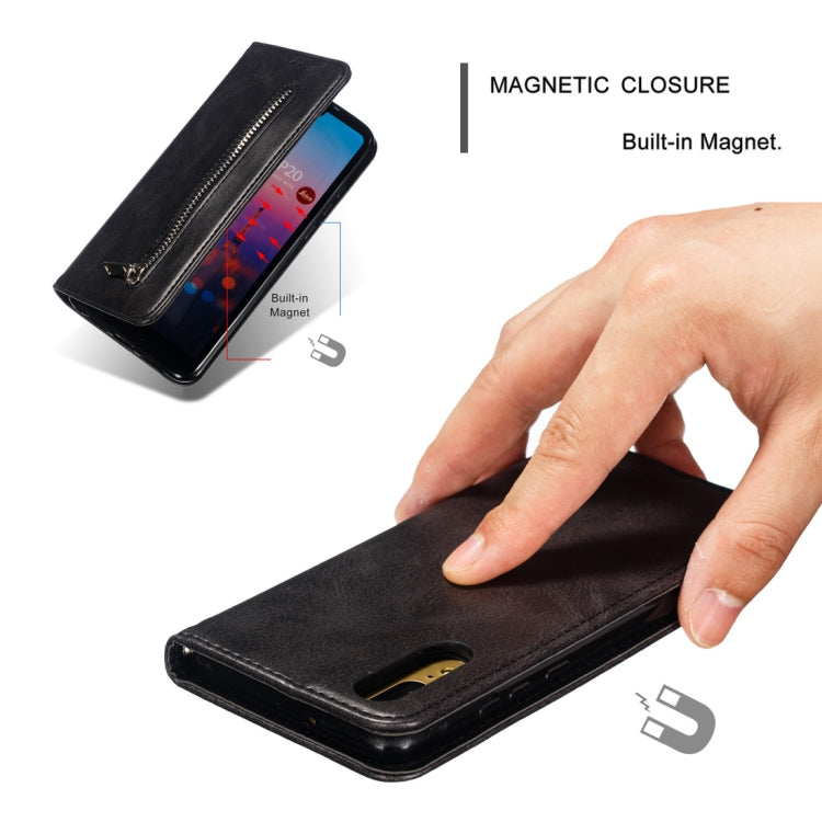 Calf Texture Zipper Magnetic Horizontal Flip Leather Case for Huawei P20, with Wallet & Holder & Card Slots