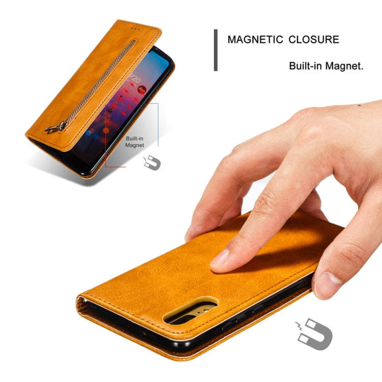 Calf Texture Zipper Magnetic Horizontal Flip Leather Case for Huawei P20, with Wallet & Holder & Card Slots