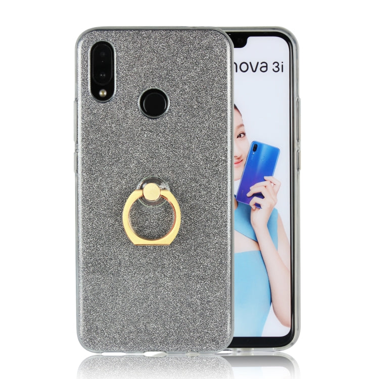 Glittery Powder Shockproof TPU Case for Huawei Nova 3i, with 360 Degree Rotation Ring Holder