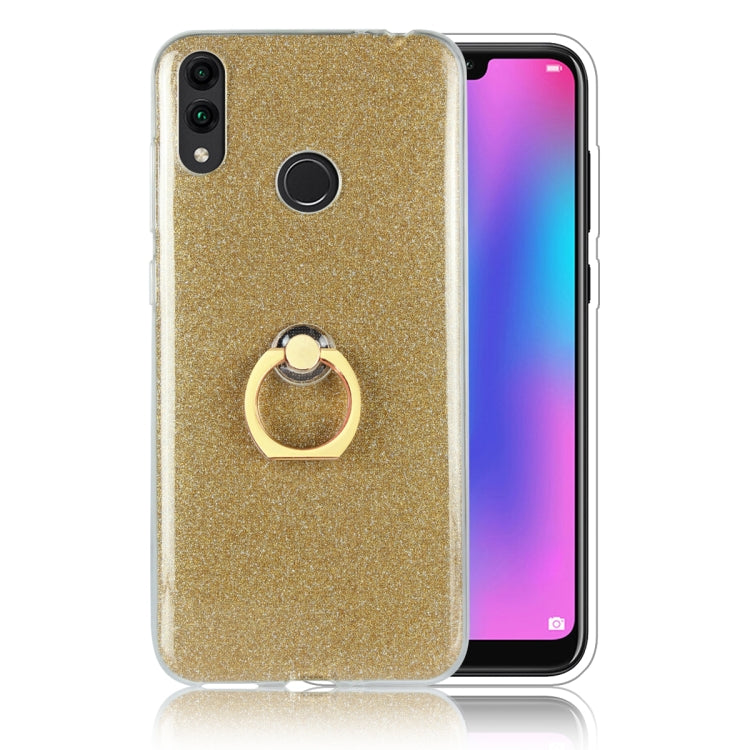 Glittery Powder Shockproof TPU Case for Huawei Honor 8C, with 360 Degree Rotation Ring Holder