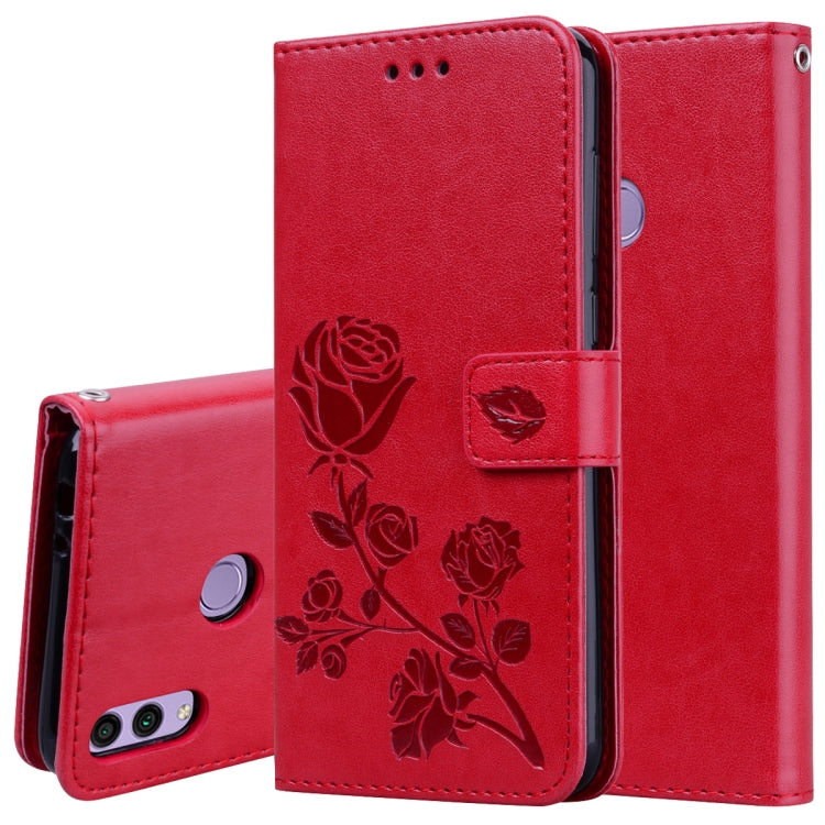 Rose Embossed Horizontal Flip PU Leather Case for Huawei Honor 8C, with Holder & Card Slots & Wallet
