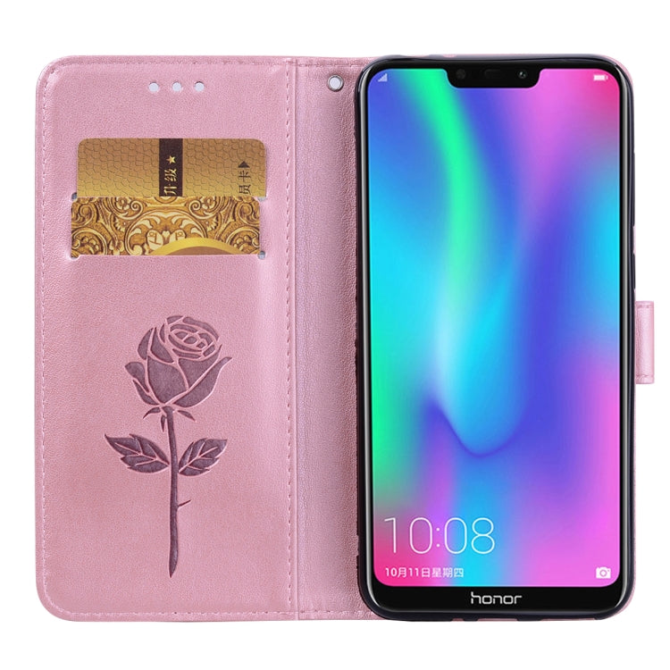 Rose Embossed Horizontal Flip PU Leather Case for Huawei Honor 8C, with Holder & Card Slots & Wallet